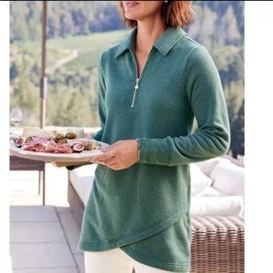 SOFT SURROUNDINGS Calla Sweatshirt Womens Size M Fleece Asymmetrical 1/4 Zip